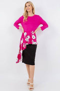 Celeste Full Size Floral Asymmetrical Hemline Round Neck Top Plus Size - Hovatok