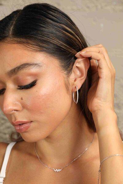 Adored Inlaid Moissanite 925 Sterling Silver Hoop Earrings - Hovatok