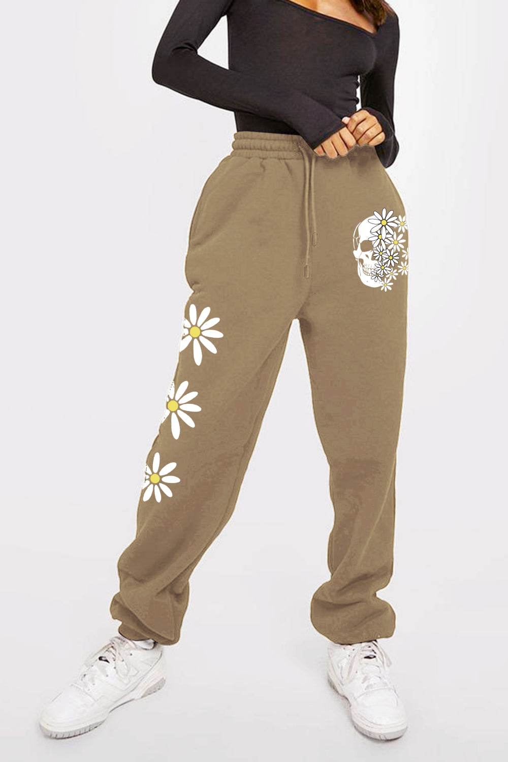Simply Love Simply Love Full Size Drawstring Flower & Skull Graphic Long Sweatpants - Hovatok