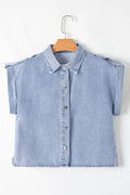 Snap Down Cap Sleeve Denim Top - Hovatok