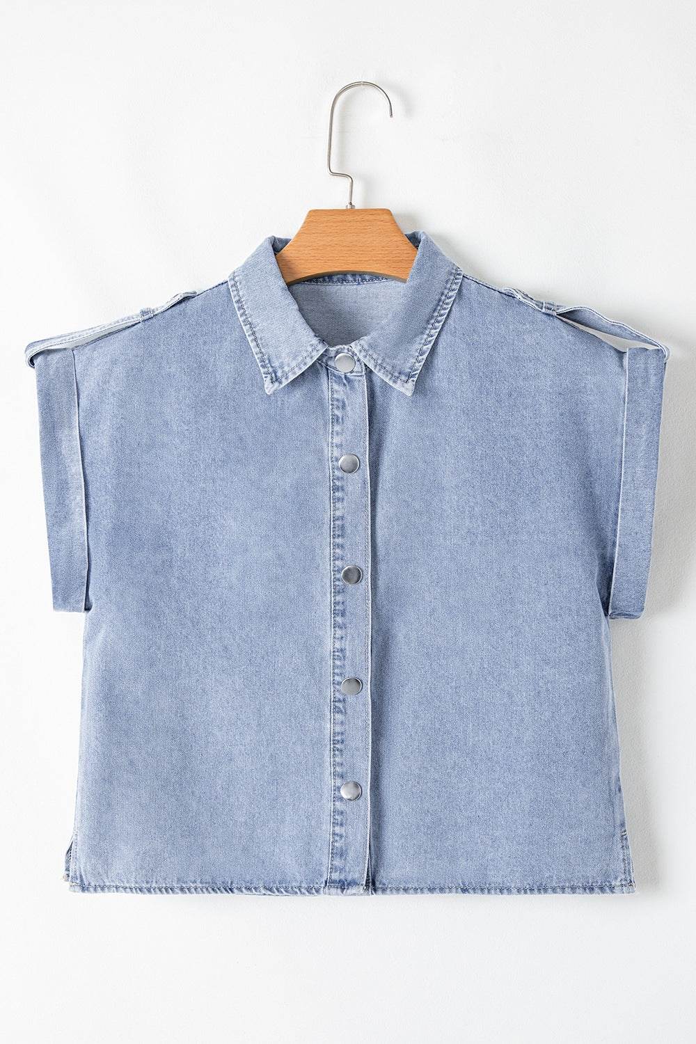 Snap Down Cap Sleeve Denim Top - Hovatok