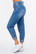 American Bazi High Waist Pleated Waist Mom Jeans - Hovatok