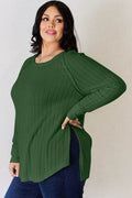 Basic Bae Full Size Ribbed Round Neck Slit T-Shirt - Hovatok
