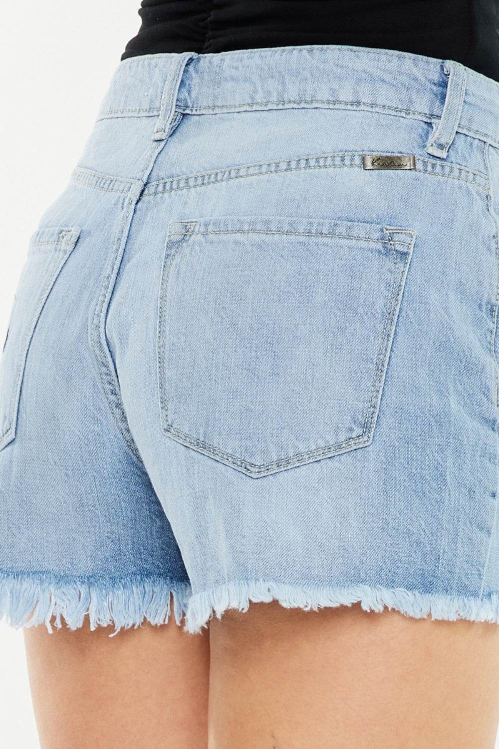 Kancan Raw Hem Distressed High Waist Denim Shorts - Hovatok