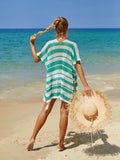 Angel Wings Tassel Openwork Striped V-Neck Cover Up - Hovatok
