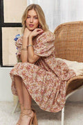 ADORA Floral Square Neck Puff Sleeve Dress - Hovatok