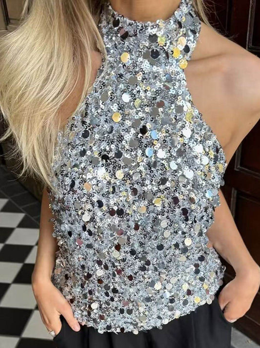 Devine Sequin Halter Neck Tank - Hovatok