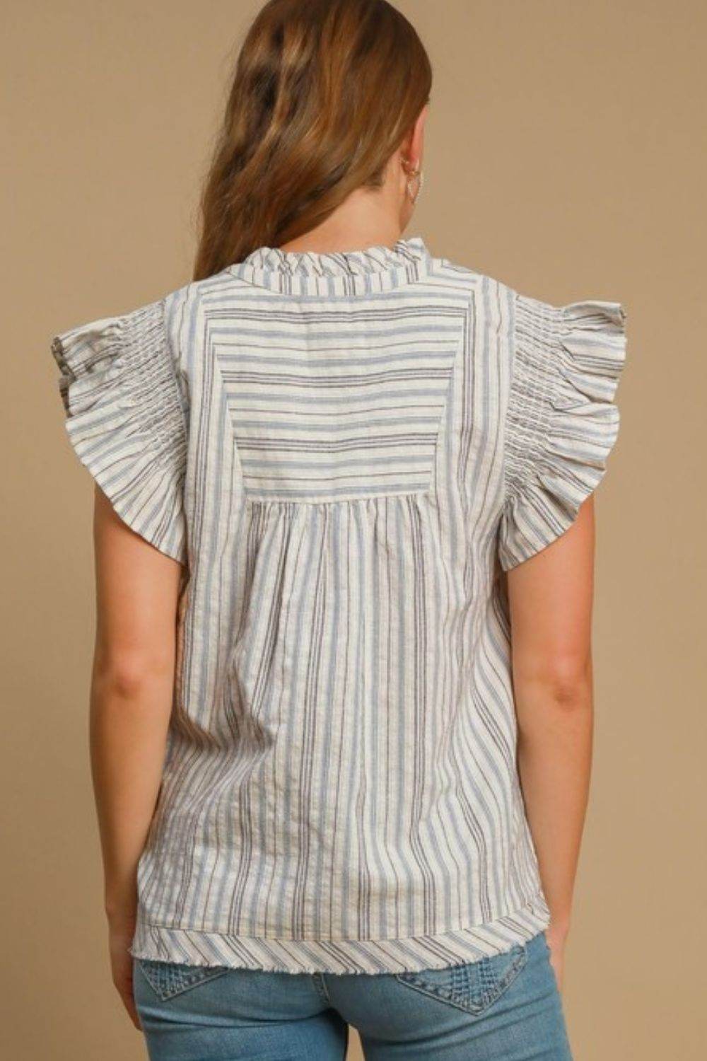 Umgee Full Size Striped Babydoll Top Plus Size - Hovatok