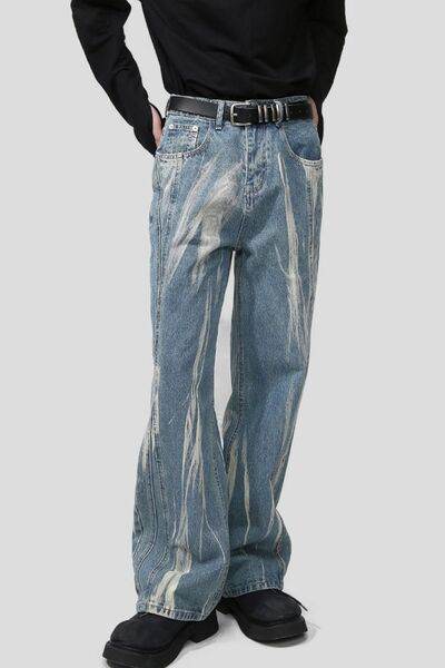 Paint Wide Leg Men's Jeans with Pockets - Hovatok