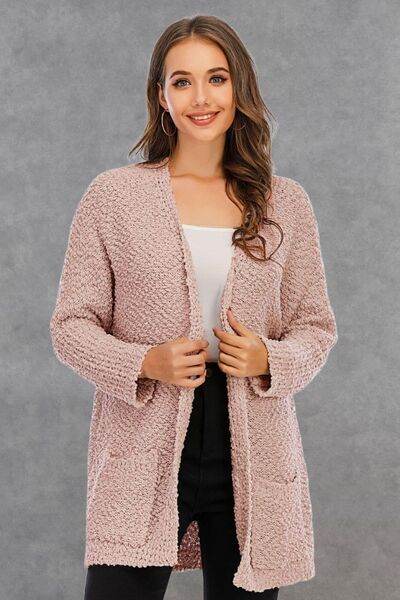Angel Wings Pocketed Open Front Long Sleeve Cardigan - Hovatok