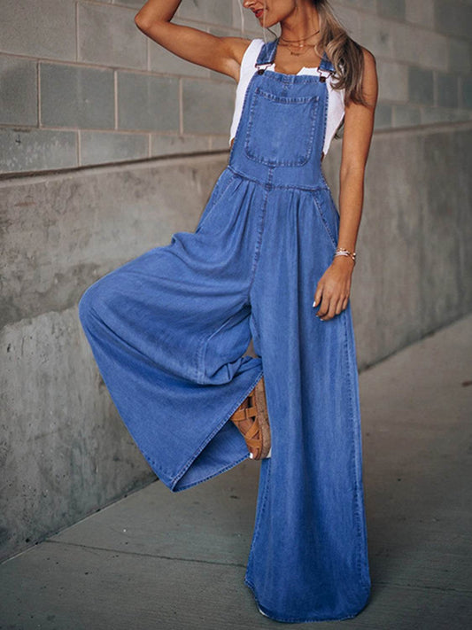 Wide Leg Denim Overalls - Hovatok