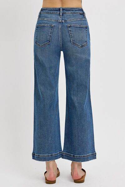 RISEN Full Size High Rise Crop Wide Leg Front Yoke Detail Jeans Plus Size - Hovatok