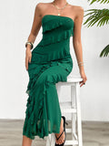 Devine Ruffled Slit Back Tube Maxi Dress - Hovatok