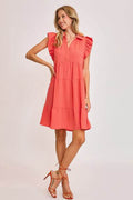 Umgee Full Size Johnny Collar Ruffle Cap Sleeve Tiered Dress Plus Size - Hovatok