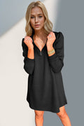 Double Take Textured Quarter Zip Long Sleeve Dress - Hovatok