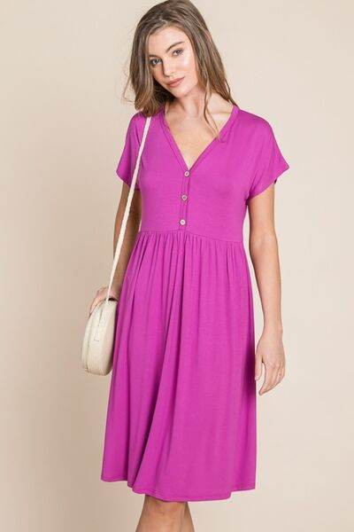 BOMBOM V-Neck Short Sleeve Dress - Hovatok
