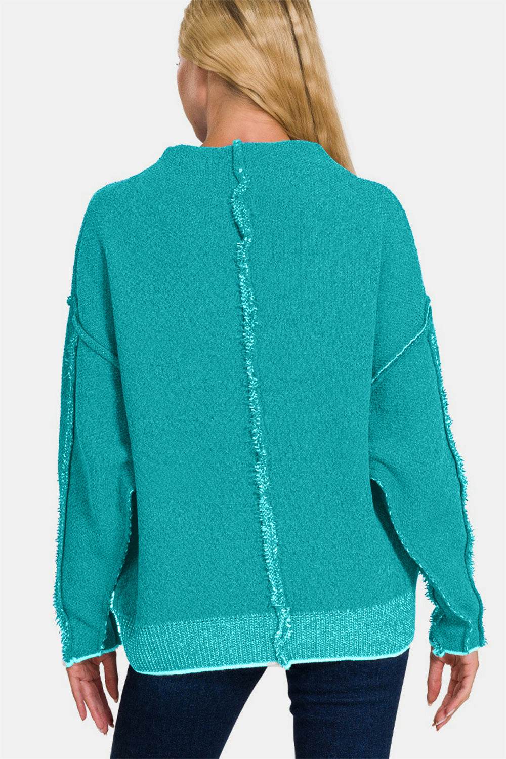 Zenana Exposed Seam Mock Neck Long Sleeve Sweater - Hovatok