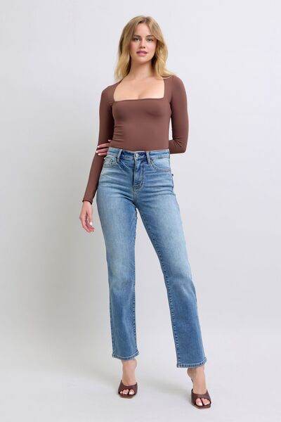 Judy Blue Full Size Run Vintage Wash Thermal Straight Jeans - Hovatok
