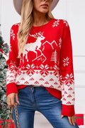 Angel Wings Deer Pattern Round Neck Long Sleeve Sweater - Hovatok