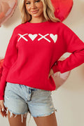 Valentine’s Day XOXO Round Neck Drop Shoulder Sweatshirt - Hovatok