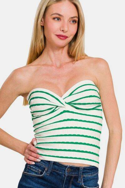 Zenana Twisted Sweetheart Neck Striped Tube Top - Hovatok