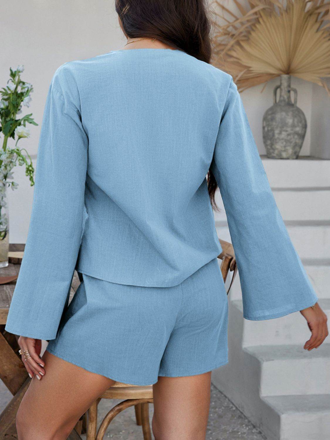 Devine Double Tied V-Neck Top and Shorts Set - Hovatok