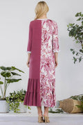 Celeste Full Size Contrast Tie Dye Ruffled Midi Dress Plus Size - Hovatok
