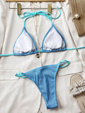 Ribbed Tie Back Bikini Set - Hovatok