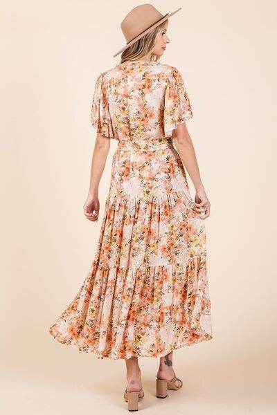 Mittoshop Floral Tie Waist Flutter Sleeve Tiered Dress - Hovatok