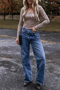 Animal Print Scoop Neck Long Sleeve Bodysuit - Hovatok