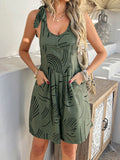 Devine Printed Tie Shoulder Overalls with Pockets - Hovatok