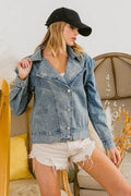 BiBi Button Up Long Sleeve Denim Jacket - Hovatok