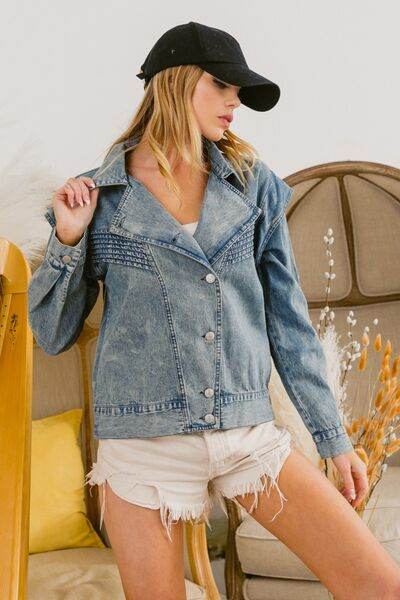 BiBi Button Up Long Sleeve Denim Jacket - Hovatok