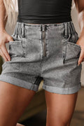 Zipped Cuffed Edge Denim Shorts - Hovatok