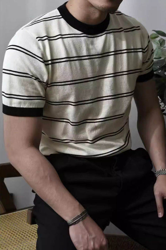 Men's Plus Size Round Neck Striped T-Shirt - Hovatok