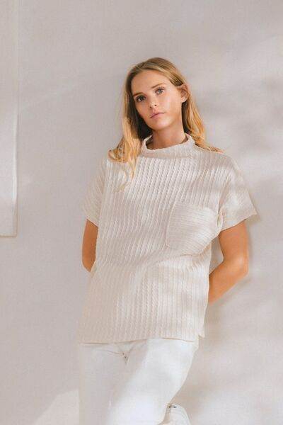Ces Femme Texture Mock Neck Short Sleeve Knit Top - Hovatok