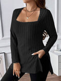 Plus Size Square Neck Long Sleeve Top - Hovatok