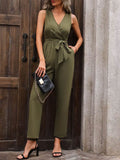 Surplice Tie Waist Sleeveless Jumpsuit - Hovatok