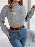 Cable-Knit Round Neck Cropped Sweater - Hovatok