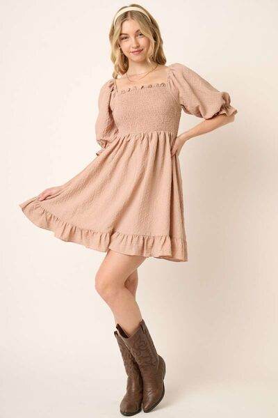 Mittoshop Smocked Ruffled Hem Half Sleeve Mini Dress - Hovatok