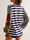 Striped Round Neck Long Sleeve Sweatshirt - Hovatok