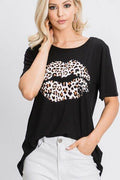 Heimish Full Size Leopard Lip Round Neck Short Sleeve T-Shirt Plus Size - Hovatok