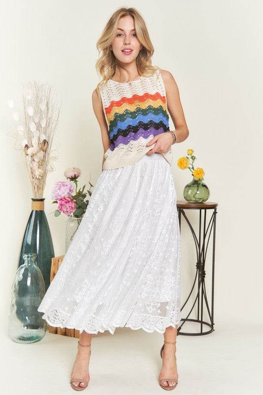 ADORA Elastic Waist Lace Midi Skirt - Hovatok