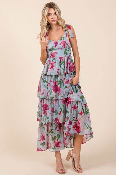 Mittoshop Layered Floral Sweetheart Neck Maxi Dress - Hovatok