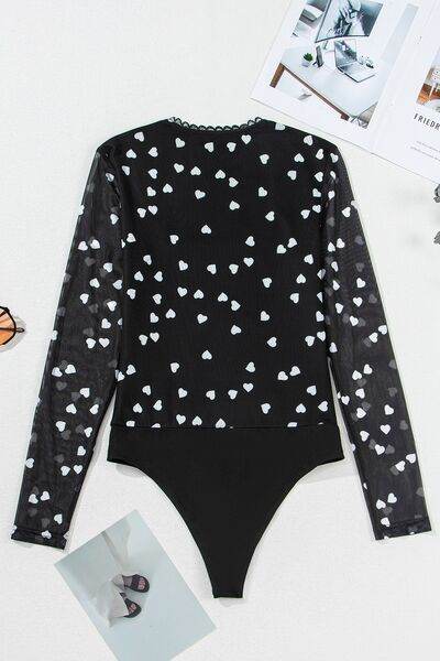 Heart Square Neck Long Sleeve Bodysuit - Hovatok