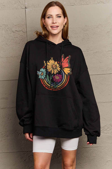 Simply Love Simply Love Full Size Butterfly and Flower Graphic Hoodie - Hovatok
