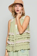 POL Ruffled Open Front Sleeveless Cardigan - Hovatok