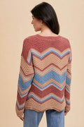 Annie Wear Multi Color Zig-Zag Round Neck Sweater - Hovatok