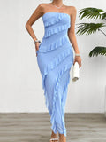 Devine Ruffled Slit Back Tube Maxi Dress - Hovatok