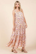 Mittoshop Flower Print Tiered Sleeveless Empire Maxi Dress - Hovatok